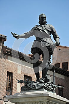Bronze Statue Don Alvaro de Bazan, Famous Admiral, Plaza de la Villa, Madrid Spain. Statue in front of Casa de Cisneros, created i photo